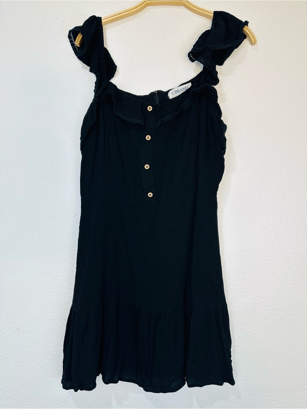 Black Ruffle Mini Dress with Button-Front - Picture 2 of 7
